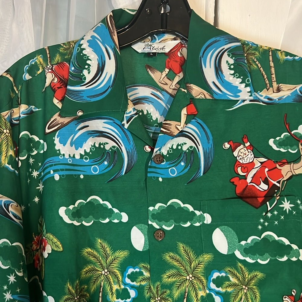 Alvish Enjoy Life Santa Print Allover Hawaiian Shirt Men’s Large Multicolor